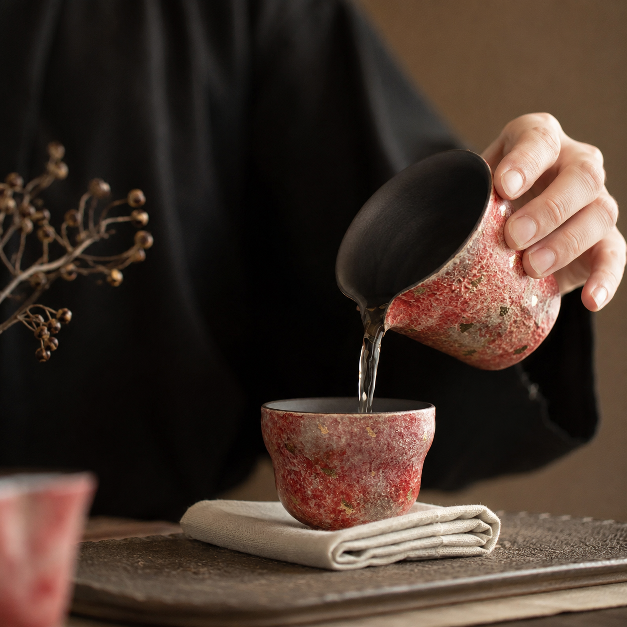炎彩金斑湯呑 麓庵窯工房作
