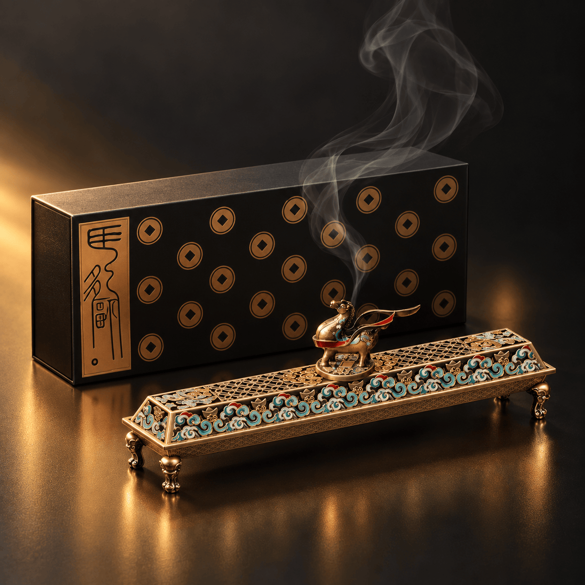 金馬踏雲 七宝彩香皿（ギフト包装無料）