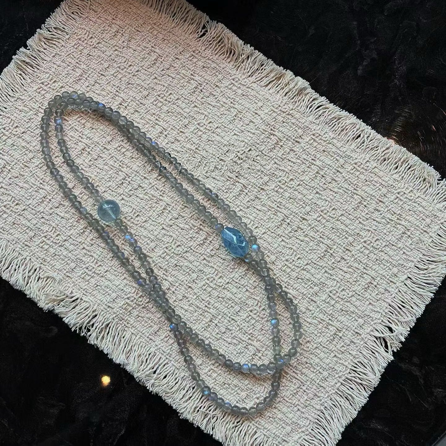 Blue Sheen Gray Moonstone x Aquamarine Triple Bracelet