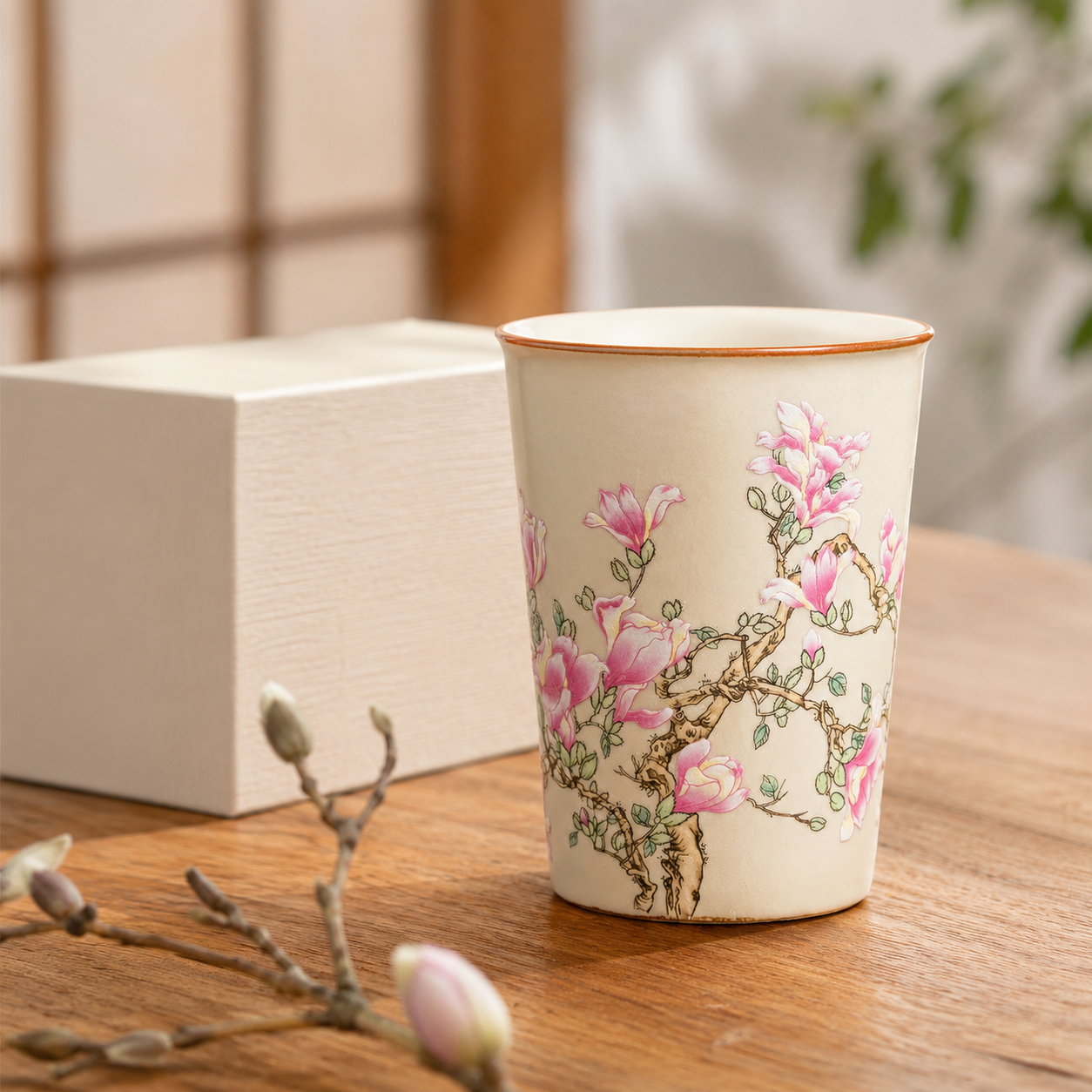色絵黄花子猫文フリーカップ　麓庵窯工房作